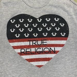 True Religion red white and blue sequin heart tank top. Size Small.
